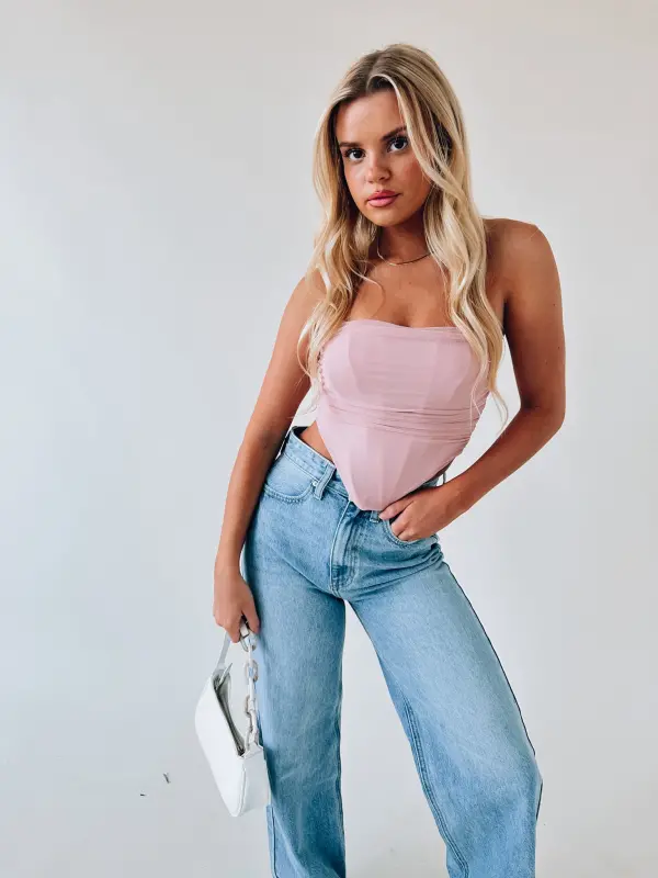 Mauve Mesh Bustier Top-74550